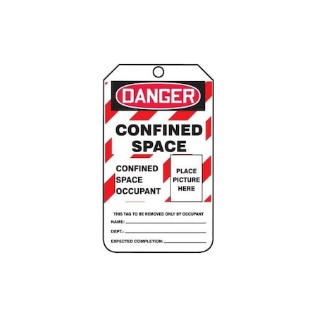 Accuform Safety Tags, DANGER CONFINED SPACE, 5.75in x 3.25in, RP-Plastic, 5PK TCS318PTM
